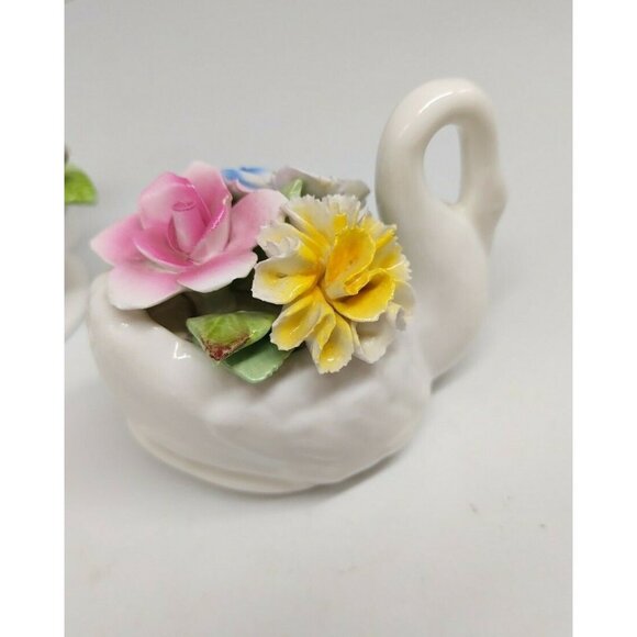 Vintage Royal Stratford Bone China Floral Swan & Basket 1970's - Picture 6 of 12